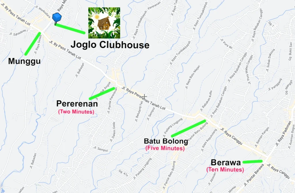 A map of how to find Joglo Clubhouse School in Canggu