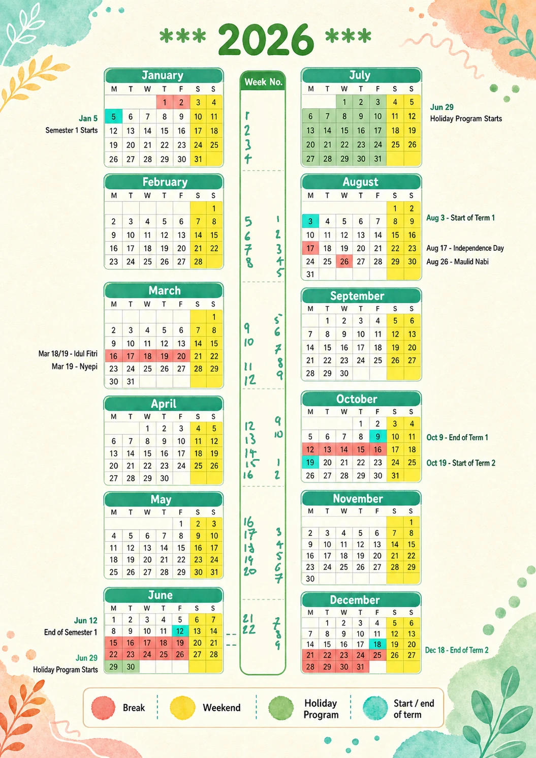 The Joglo Clubhouse 2026 calendar
